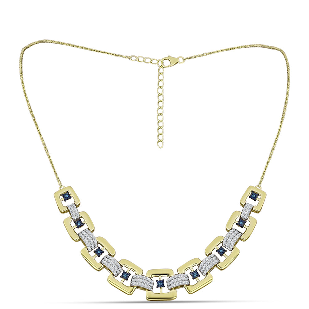 Colier din Argint 925 Placat cu Aur ( 14.04 grame ) cu Diamant Albastru și Topaz Alb 1.81 Carate 1 
