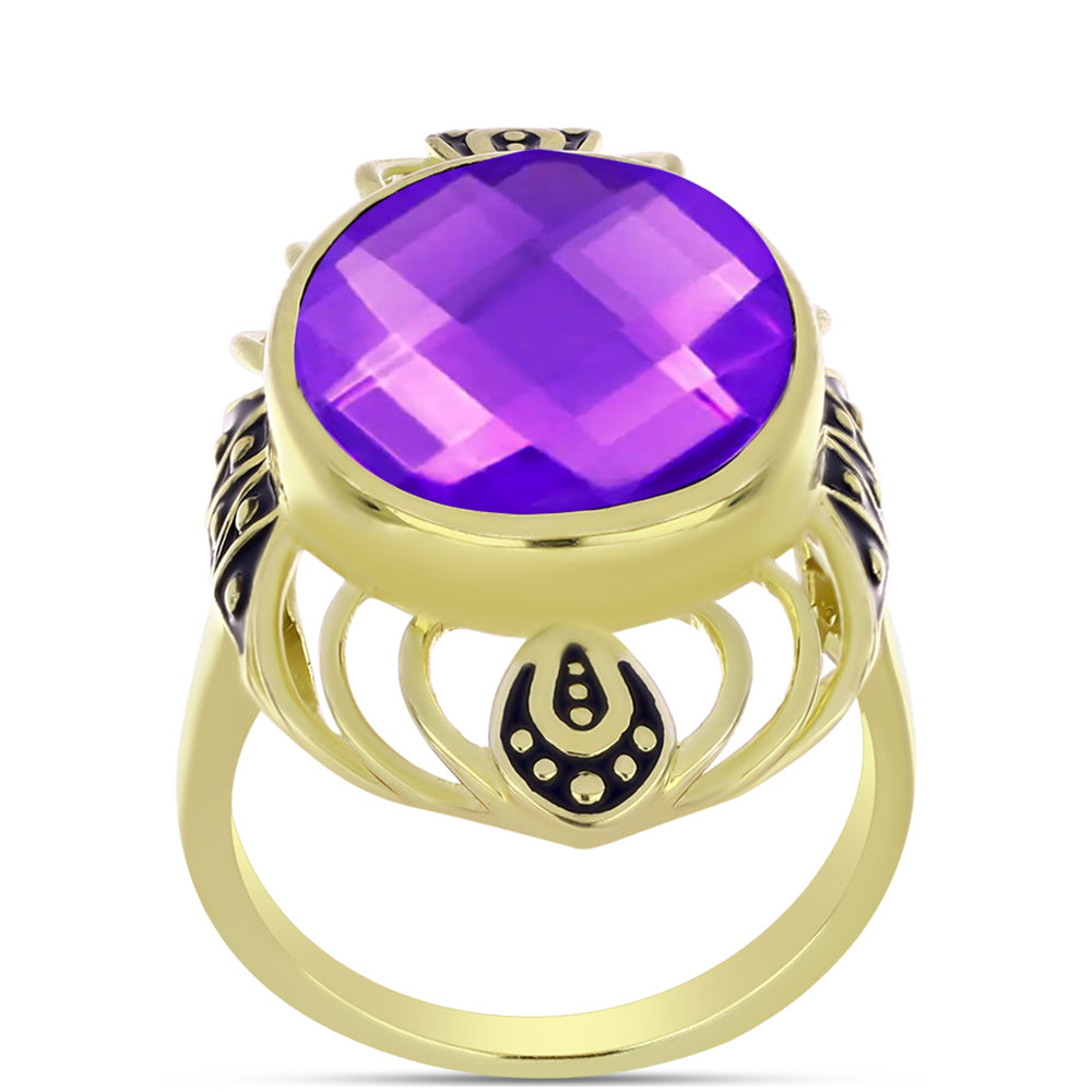Inel din Argint 925 Placat cu Aur ( 6.39 grame ) cu Agat Violet 8.83 Carate 3 