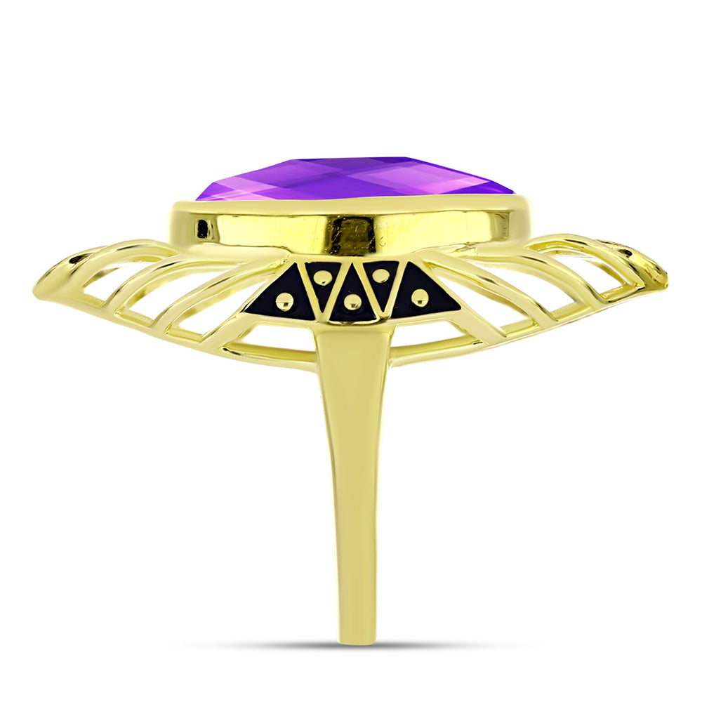 Inel din Argint 925 Placat cu Aur ( 6.39 grame ) cu Agat Violet 8.83 Carate