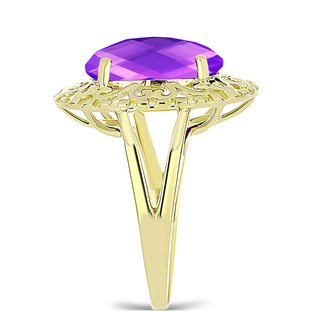 Inel din Argint 925 Placat cu Aur ( 4.24 grame ) cu Agat Violet 4.71 Carate 4 