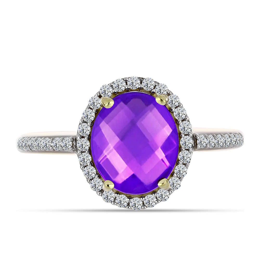 Inel din Argint 925 Placat cu Aur ( 2.63 grame ) cu Agat Violet și Topaz Alb 2.56 Carate 1 