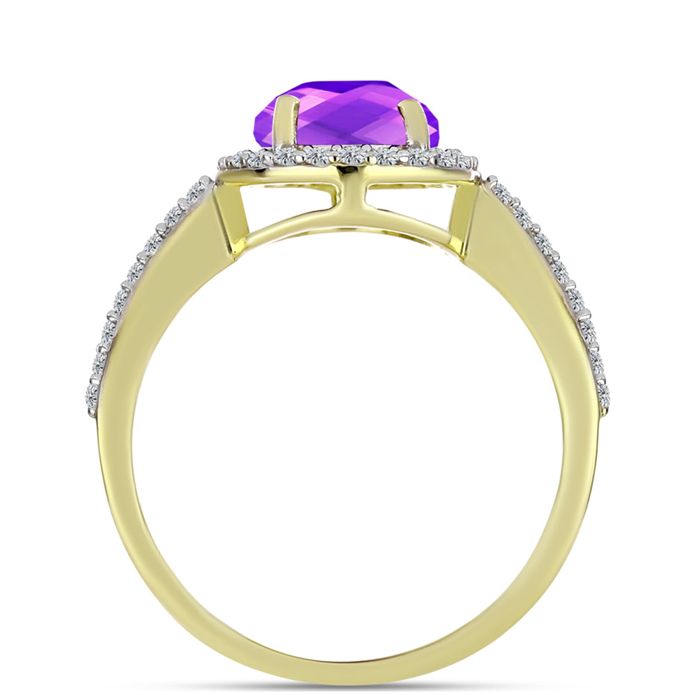 Inel din Argint 925 Placat cu Aur ( 2.63 grame ) cu Agat Violet și Topaz Alb 2.56 Carate