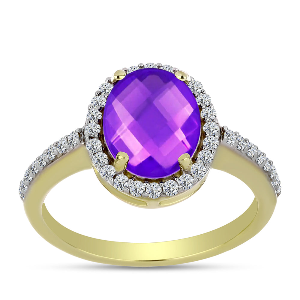Inel din Argint 925 Placat cu Aur ( 2.63 grame ) cu Agat Violet și Topaz Alb 2.56 Carate 3 