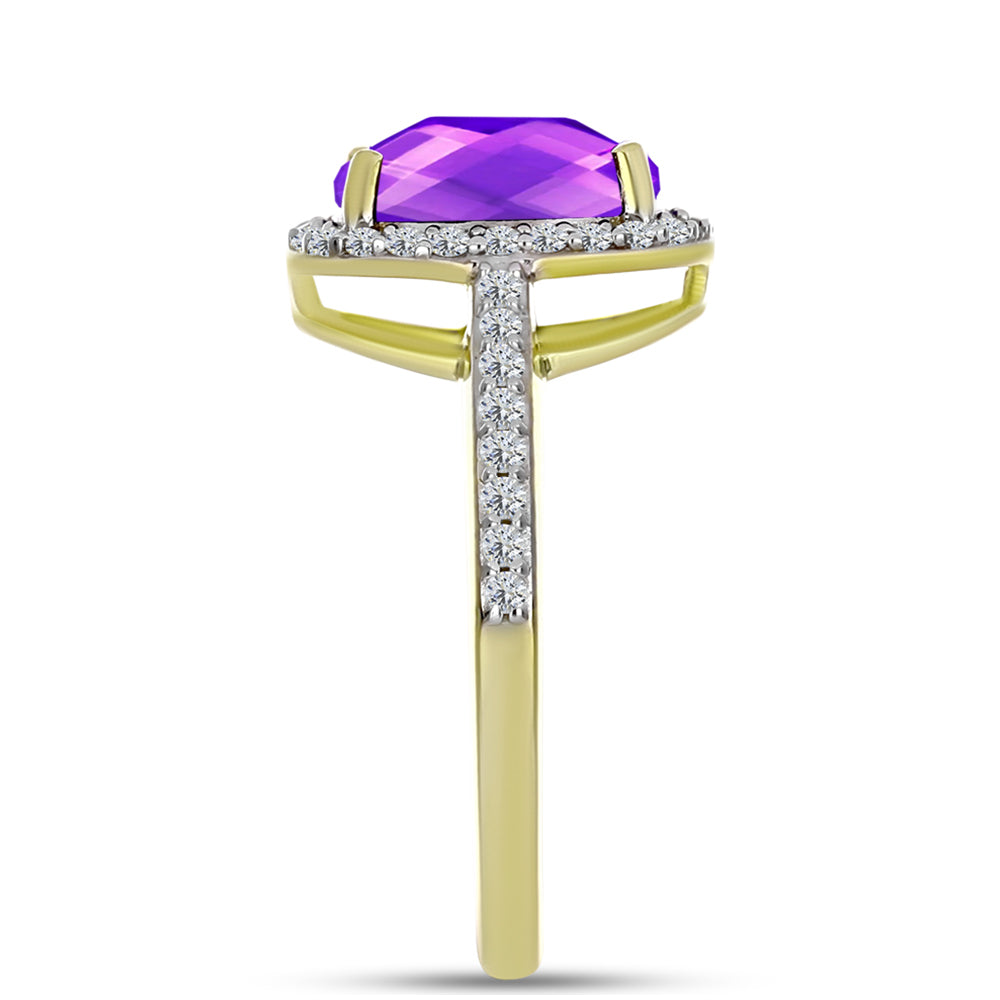 Inel din Argint 925 Placat cu Aur ( 2.63 grame ) cu Agat Violet și Topaz Alb 2.56 Carate 4 