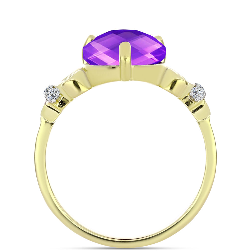 Inel din Argint 925 Placat cu Aur ( 2.67 grame ) cu Agat Violet și Topaz Alb 4.09 Carate