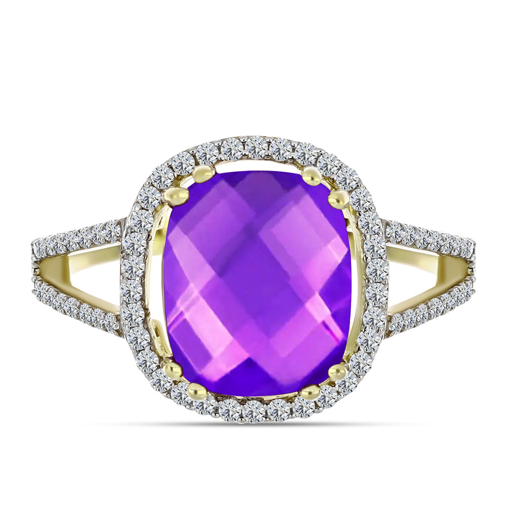 Inel din Argint 925 Placat cu Aur ( 3.57 grame ) cu Agat Violet și Topaz Alb 5.05 Carate 1 