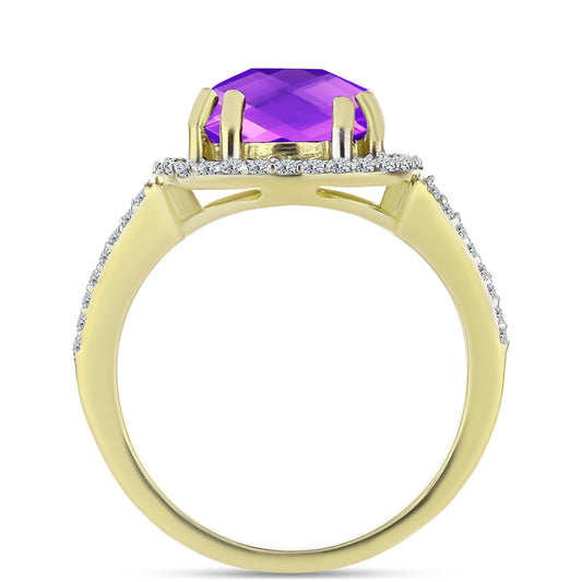 Inel din Argint 925 Placat cu Aur ( 3.57 grame ) cu Agat Violet și Topaz Alb 5.05 Carate