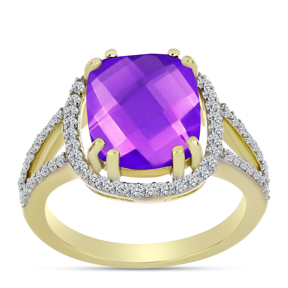 Inel din Argint 925 Placat cu Aur ( 3.57 grame ) cu Agat Violet și Topaz Alb 5.05 Carate 3 
