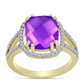 Inel din Argint 925 Placat cu Aur ( 3.57 grame ) cu Agat Violet și Topaz Alb 5.05 Carate