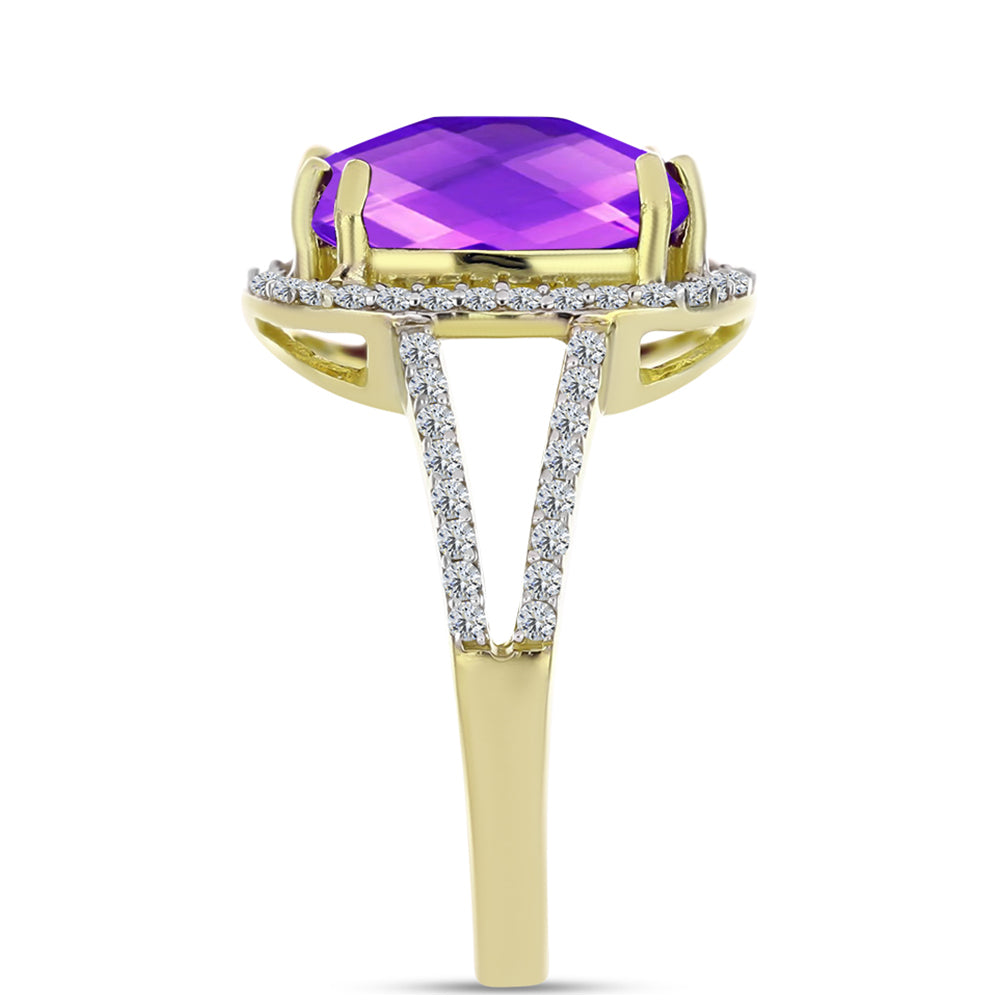 Inel din Argint 925 Placat cu Aur ( 3.57 grame ) cu Agat Violet și Topaz Alb 5.05 Carate 4 