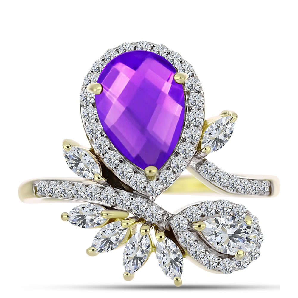 Inel din Argint 925 Placat cu Aur ( 3.22 grame ) cu Agat Violet și Topaz Alb 2.88 Carate 1 