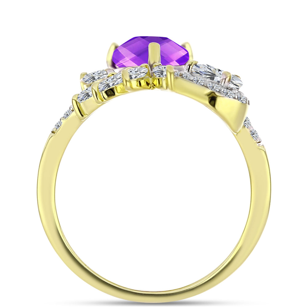Inel din Argint 925 Placat cu Aur ( 3.22 grame ) cu Agat Violet și Topaz Alb 2.88 Carate 2 