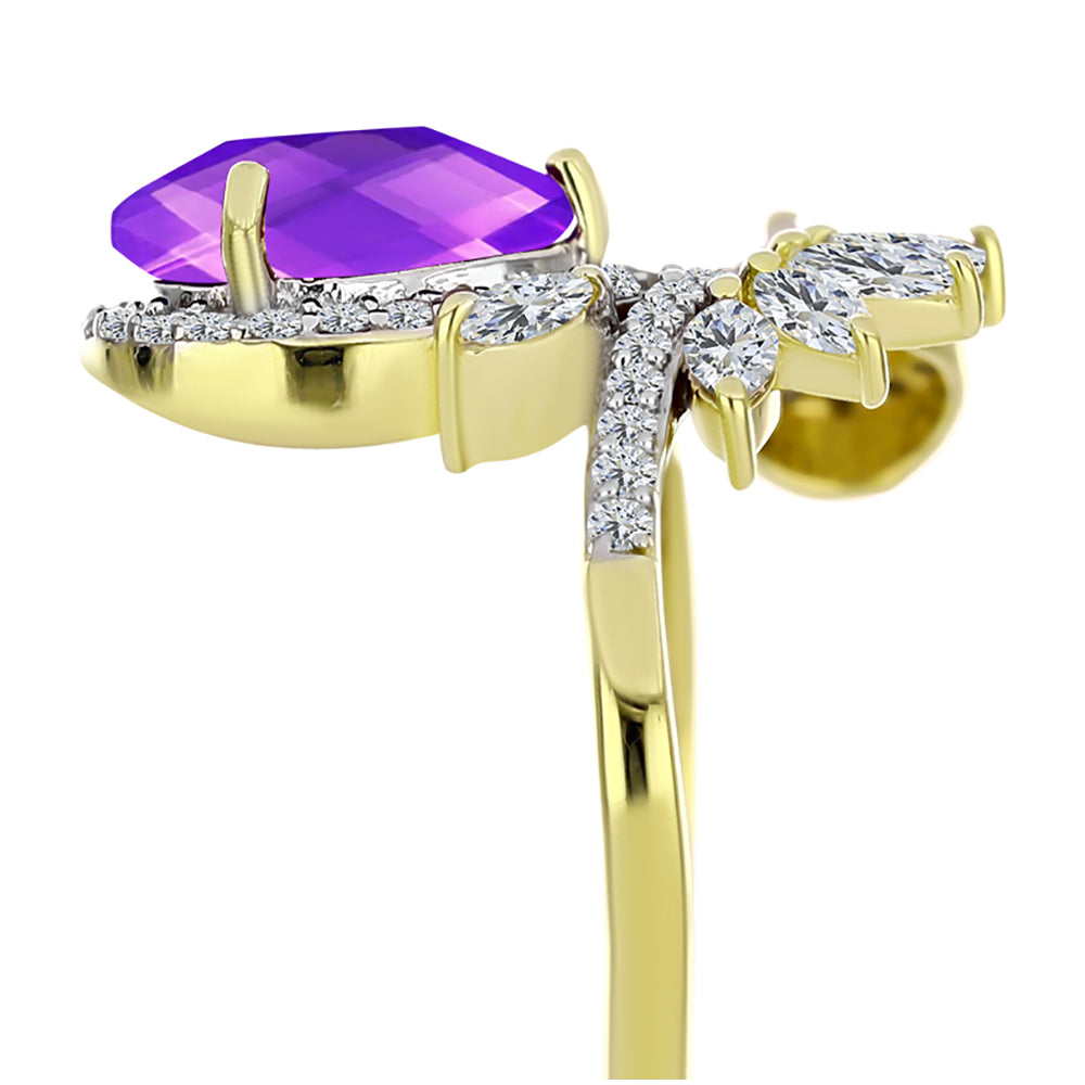Inel din Argint 925 Placat cu Aur ( 3.22 grame ) cu Agat Violet și Topaz Alb 2.88 Carate 4 