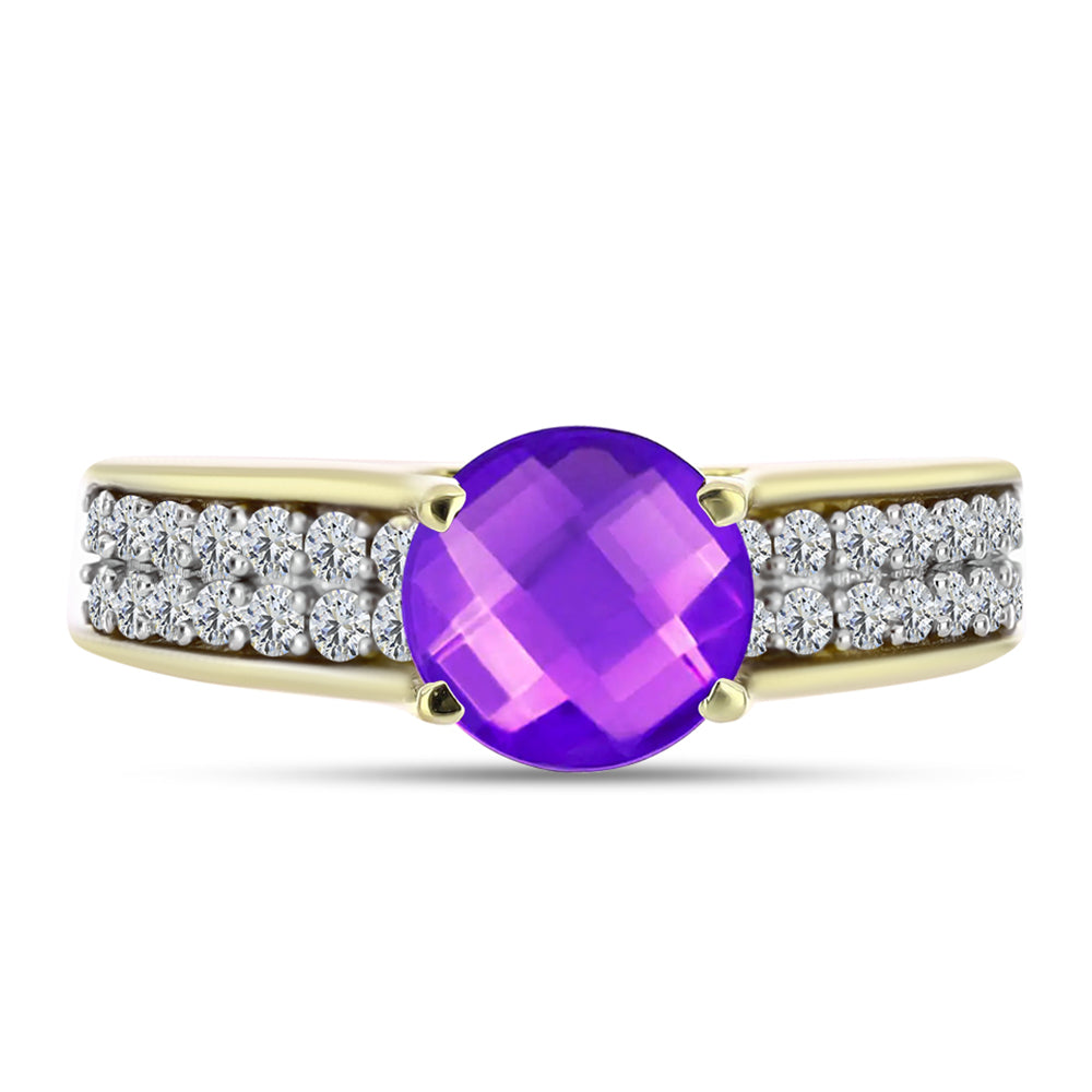 Inel din Argint 925 Placat cu Aur ( 3.46 grame ) cu Agat Violet și Topaz Alb 2.12 Carate 1 