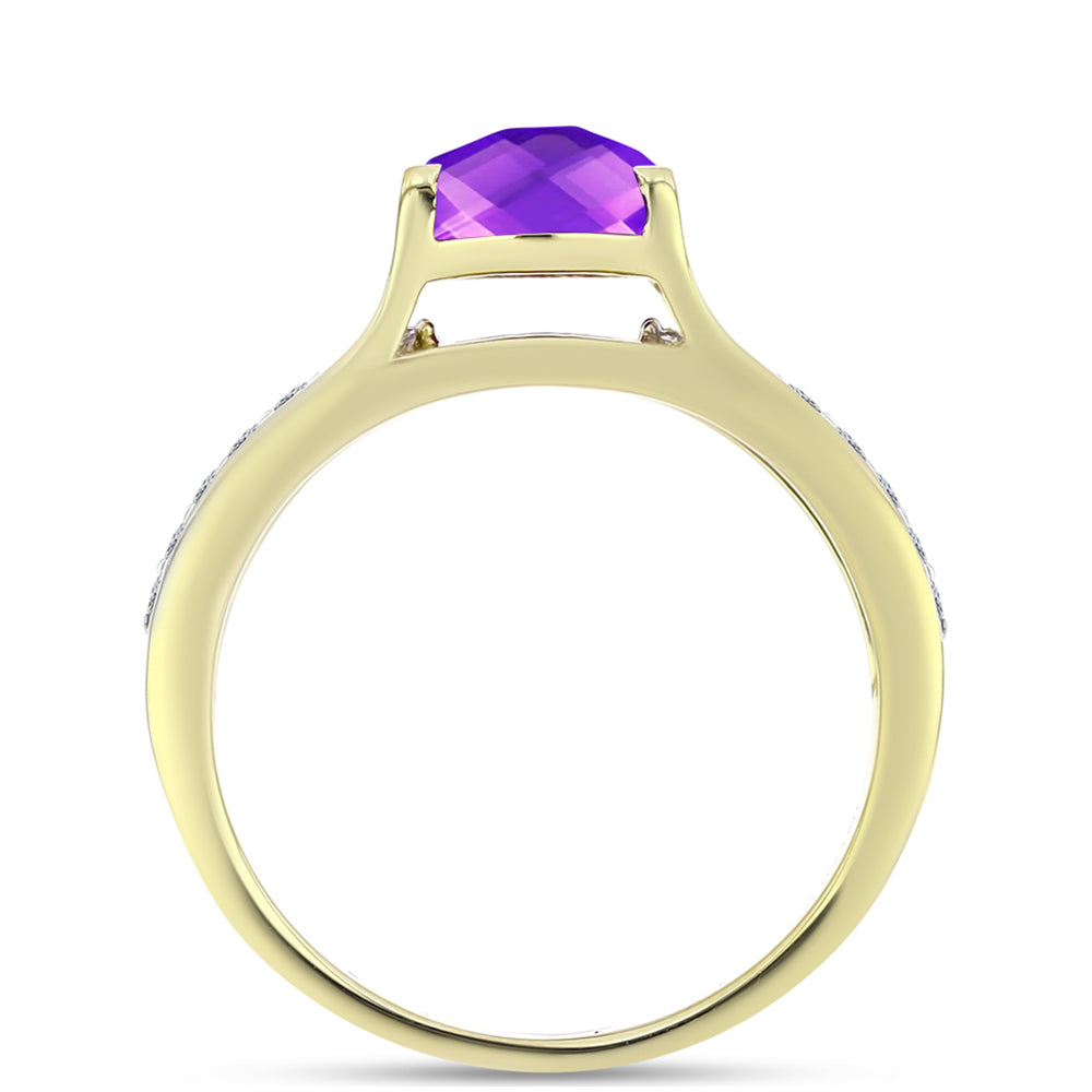 Inel din Argint 925 Placat cu Aur ( 3.46 grame ) cu Agat Violet și Topaz Alb 2.12 Carate