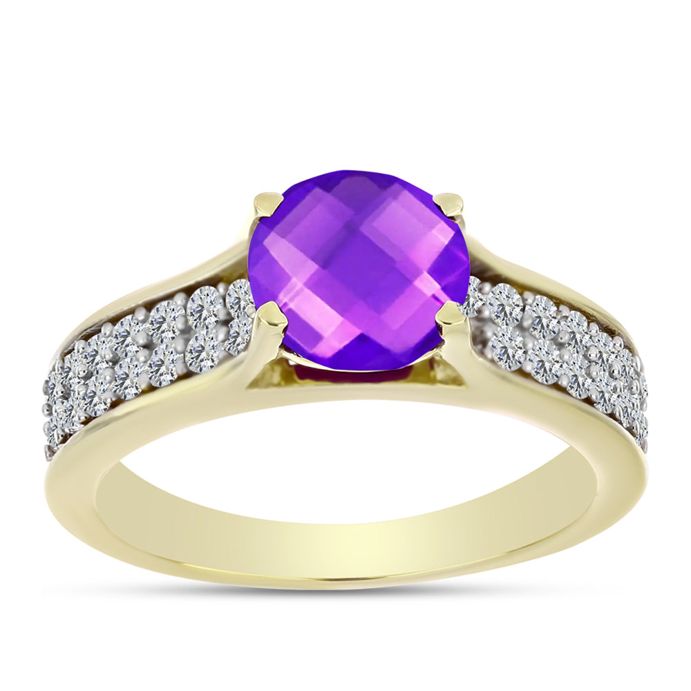 Inel din Argint 925 Placat cu Aur ( 3.46 grame ) cu Agat Violet și Topaz Alb 2.12 Carate 3 