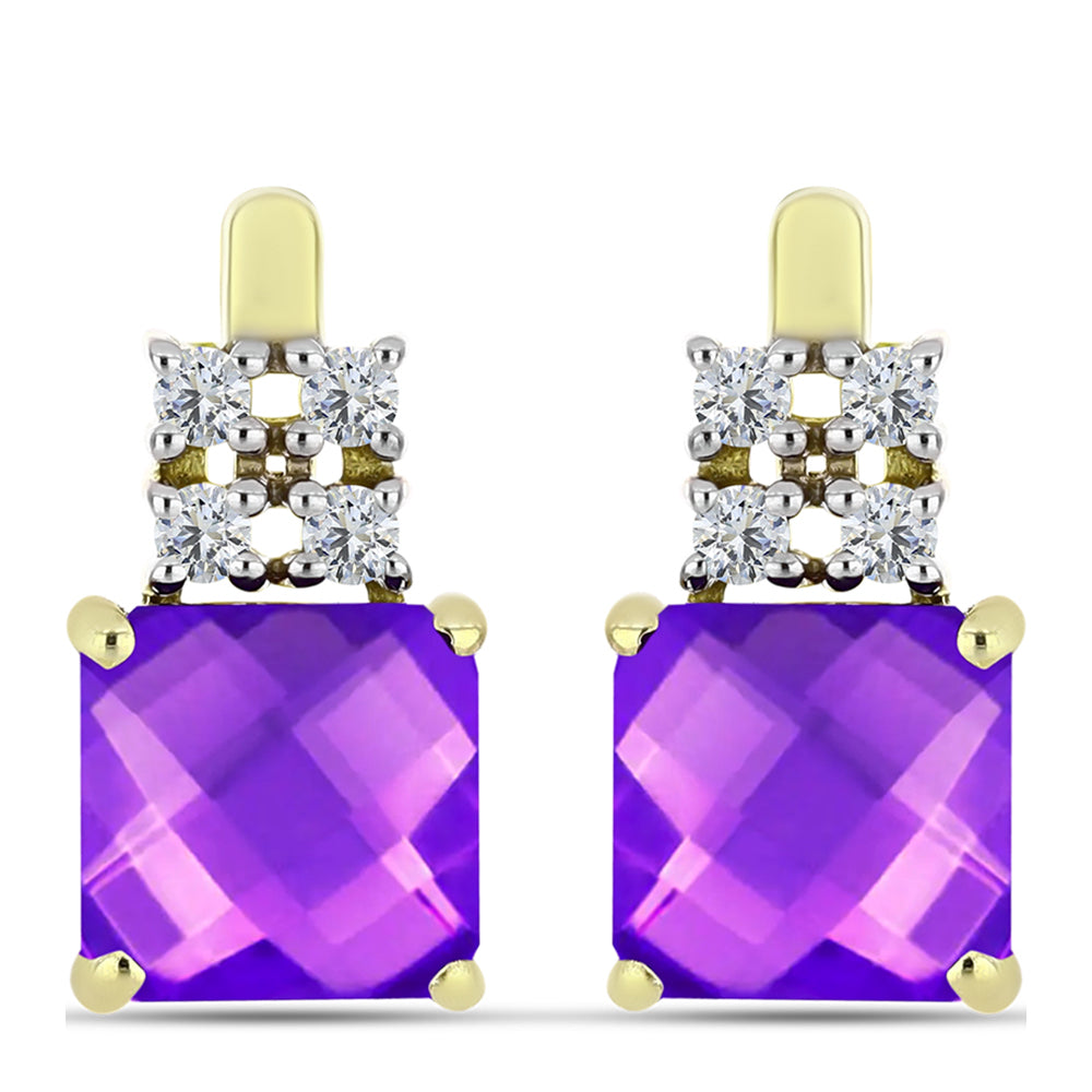 Cercei din Argint 925 Placat cu Aur ( 4.05 grame ) cu Agat Violet și Topaz Alb 4.72 Carate 1 