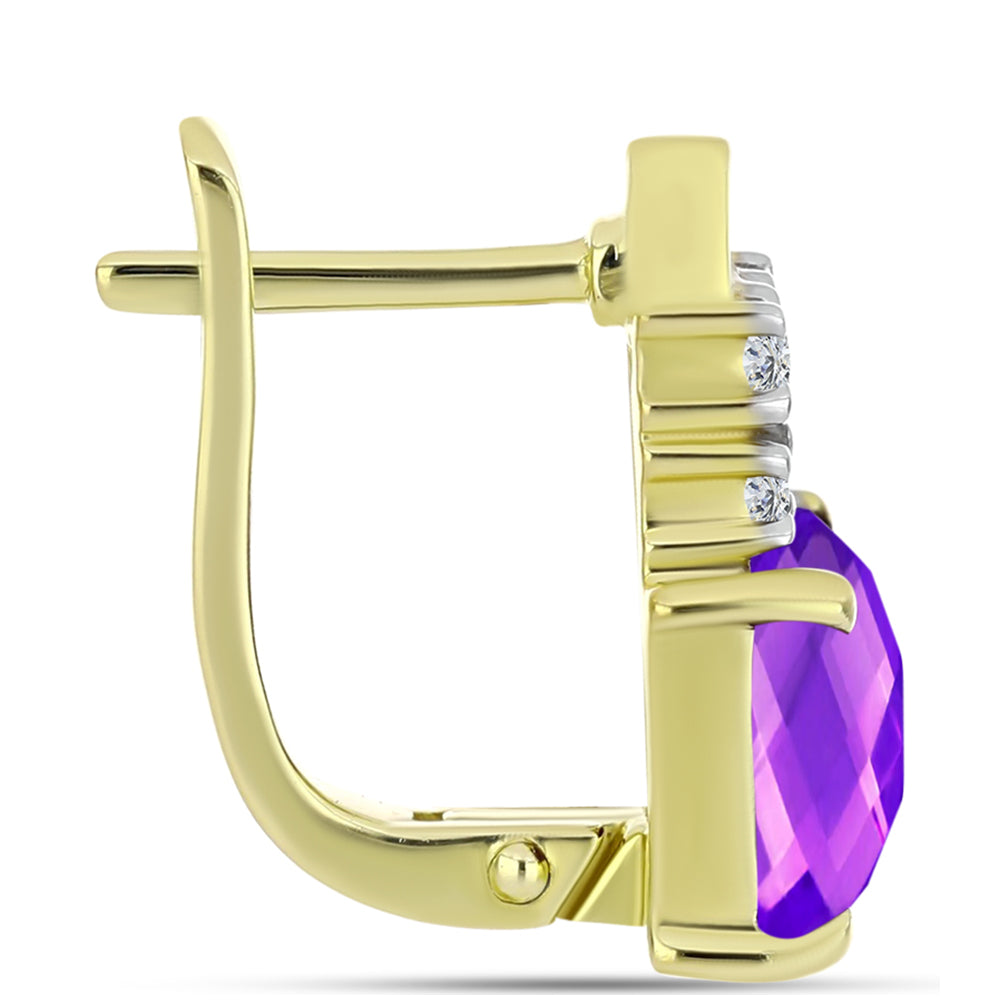 Cercei din Argint 925 Placat cu Aur ( 4.05 grame ) cu Agat Violet și Topaz Alb 4.72 Carate 2 