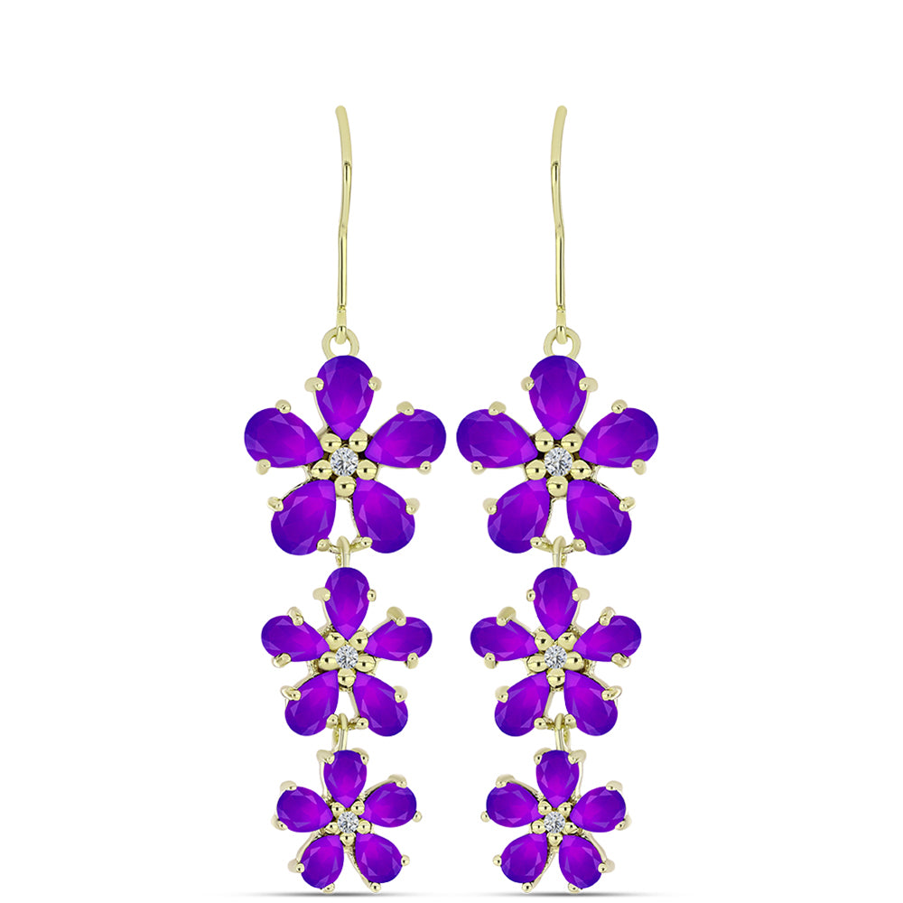 Cercei din Argint 925 Placat cu Aur ( 7.41 grame ) cu Agat Violet și Topaz Alb 7.25 Carate