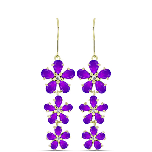 Cercei din Argint 925 Placat cu Aur ( 7.41 grame ) cu Agat Violet și Topaz Alb 7.25 Carate