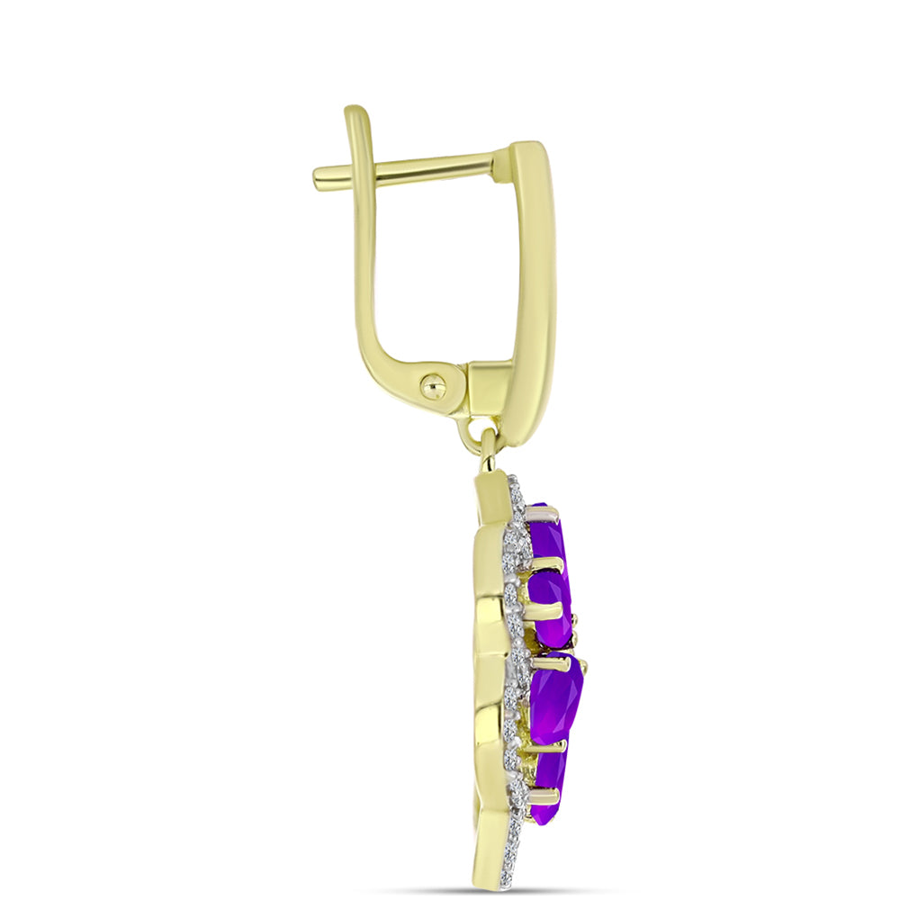 Cercei din Argint 925 Placat cu Aur ( 7.37 grame ) cu Agat Violet și Topaz Alb 4.44 Carate 2 