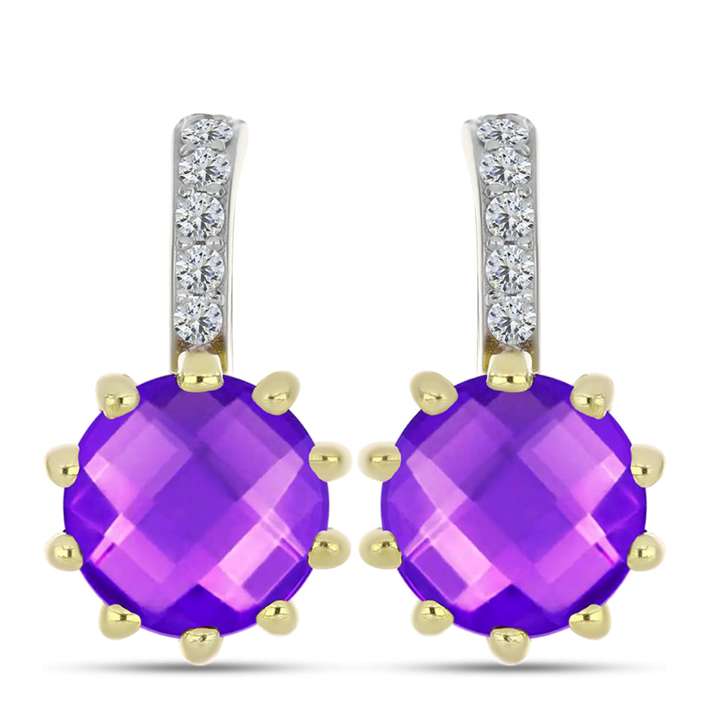 Cercei din Argint 925 Placat cu Aur ( 4.03 grame ) cu Agat Violet și Topaz Alb 3.45 Carate 1 