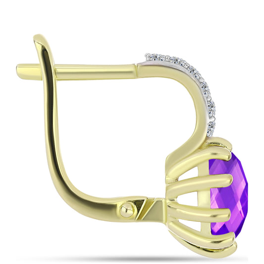 Cercei din Argint 925 Placat cu Aur ( 4.03 grame ) cu Agat Violet și Topaz Alb 3.45 Carate