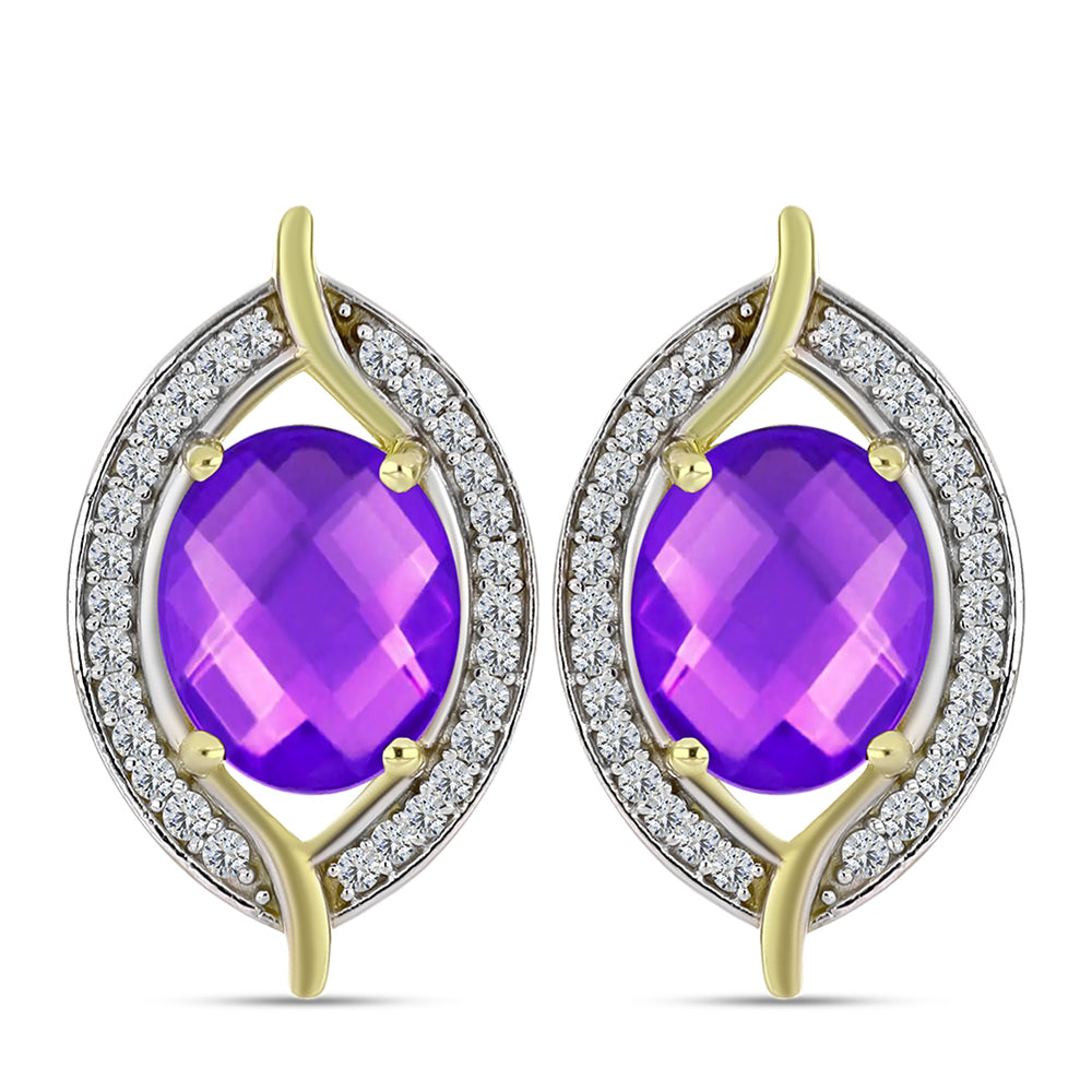 Cercei din Argint 925 Placat cu Aur ( 5.44 grame ) cu Agat Violet și Topaz Alb 4.87 Carate