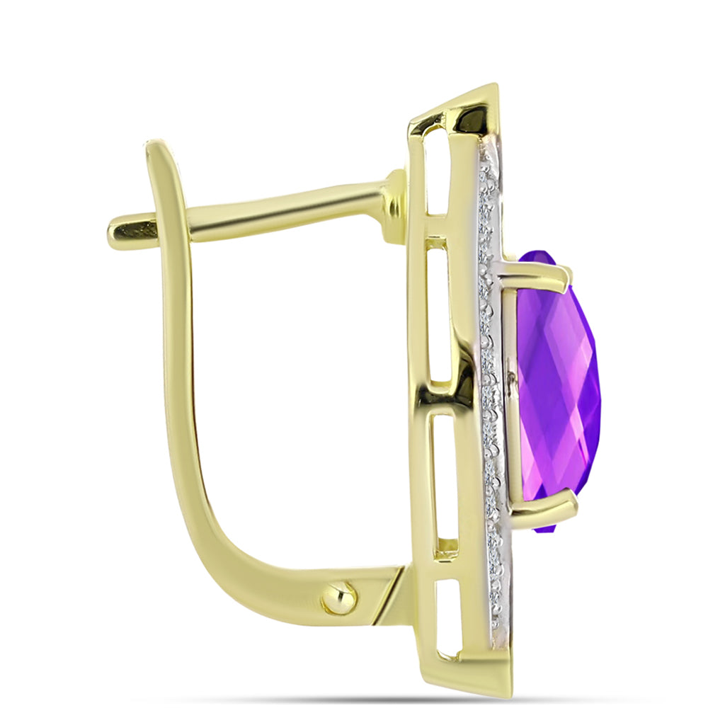 Cercei din Argint 925 Placat cu Aur ( 5.44 grame ) cu Agat Violet și Topaz Alb 4.87 Carate 2 