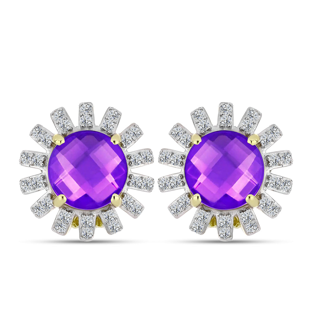 Cercei din Argint 925 Placat cu Aur ( 5.71 grame ) cu Agat Violet și Topaz Alb 5.52 Carate