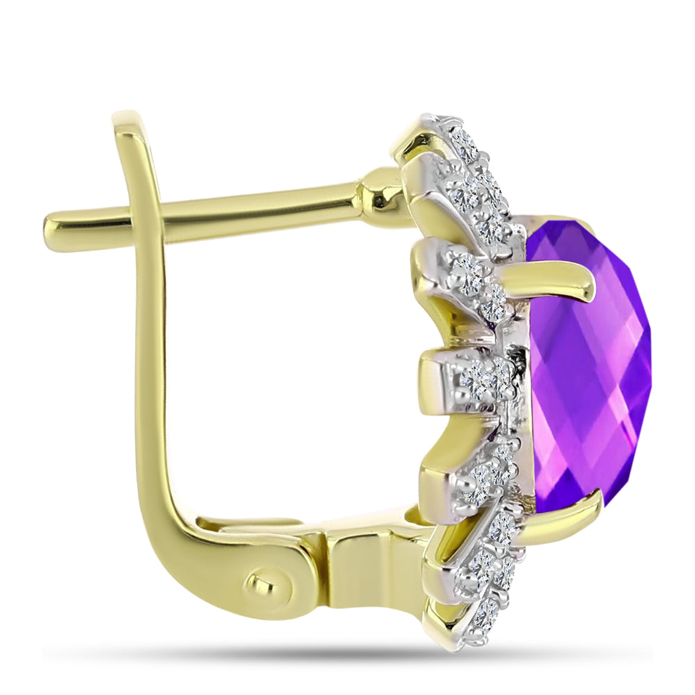 Cercei din Argint 925 Placat cu Aur ( 5.71 grame ) cu Agat Violet și Topaz Alb 5.52 Carate 2 