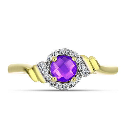 Inel din Argint 925 Placat cu Aur ( 2.59 grame ) cu Agat Violet și Topaz Alb 0.66 Carate
