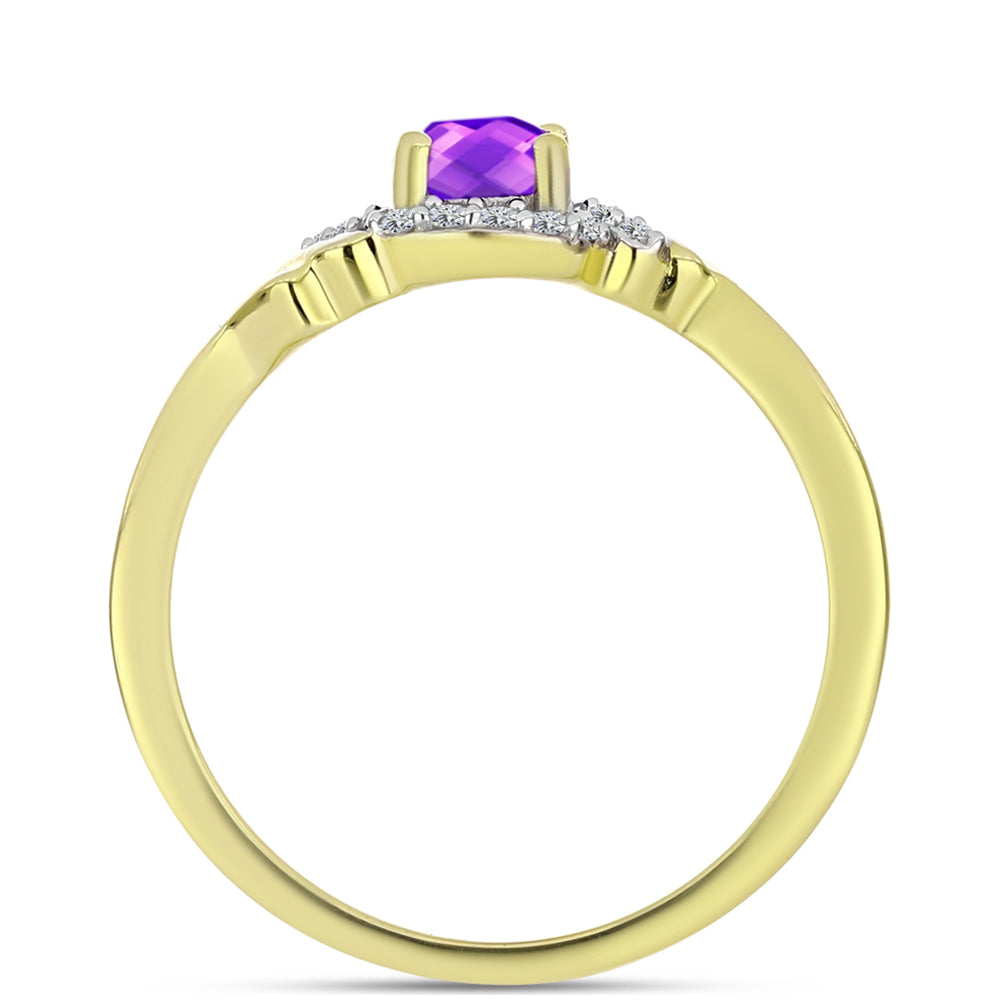 Inel din Argint 925 Placat cu Aur ( 2.59 grame ) cu Agat Violet și Topaz Alb 0.66 Carate