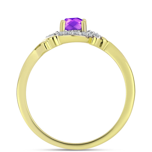 Inel din Argint 925 Placat cu Aur ( 2.59 grame ) cu Agat Violet și Topaz Alb 0.66 Carate