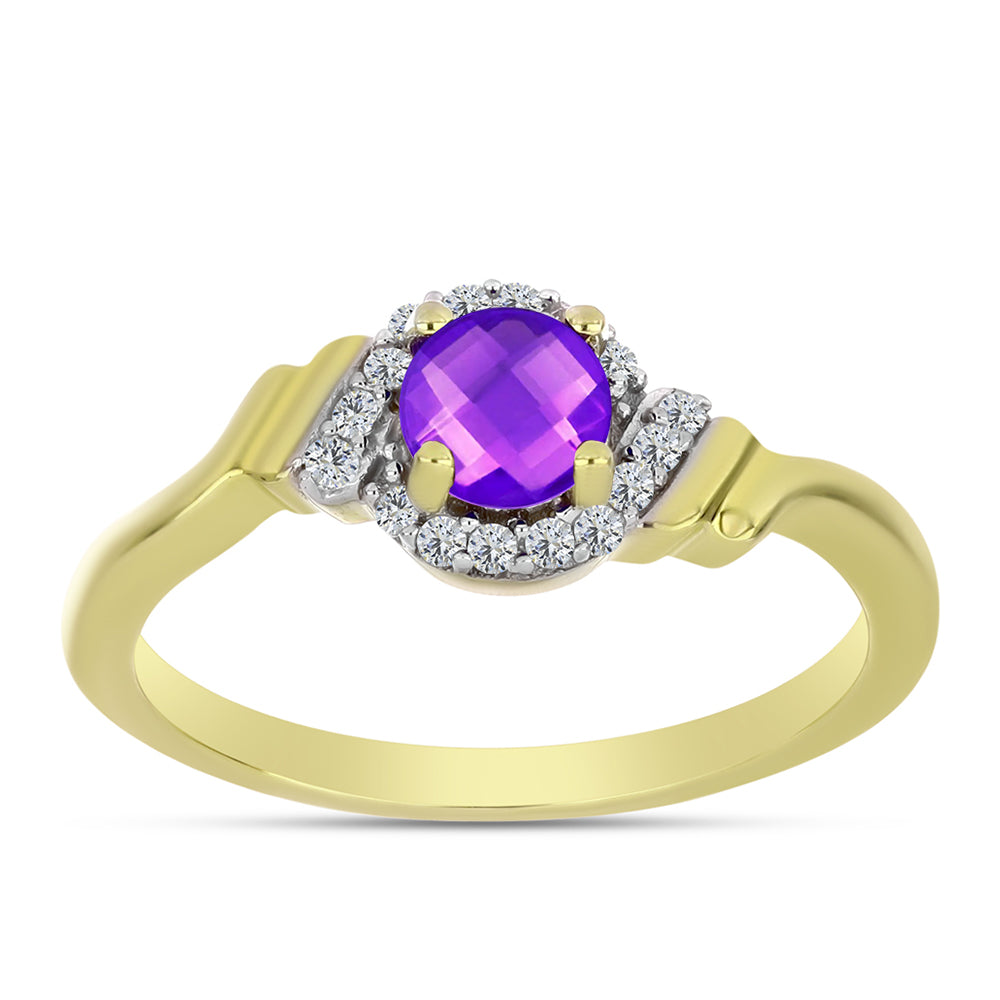 Inel din Argint 925 Placat cu Aur ( 2.59 grame ) cu Agat Violet și Topaz Alb 0.66 Carate 3 
