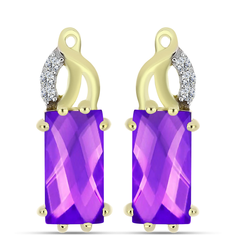 Cercei din Argint 925 Placat cu Aur ( 4.61 grame ) cu Agat Violet și Topaz Alb 4.44 Carate