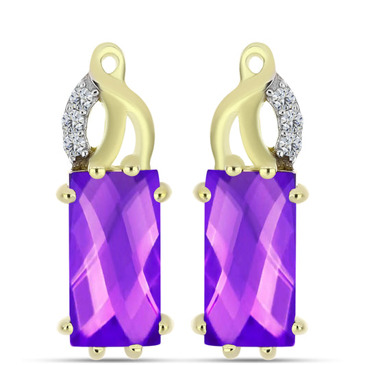 Cercei din Argint 925 Placat cu Aur ( 4.61 grame ) cu Agat Violet și Topaz Alb 4.44 Carate