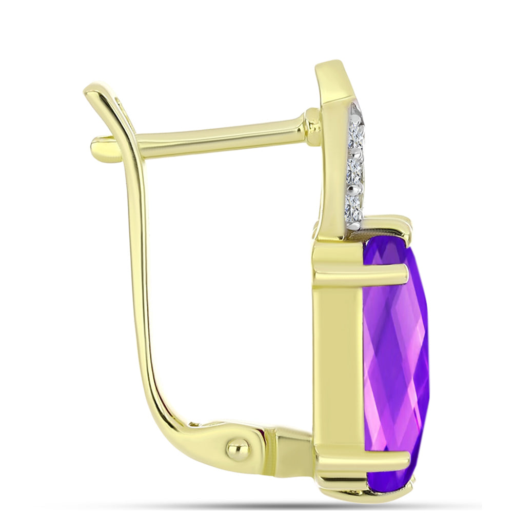 Cercei din Argint 925 Placat cu Aur ( 4.61 grame ) cu Agat Violet și Topaz Alb 4.44 Carate 2 