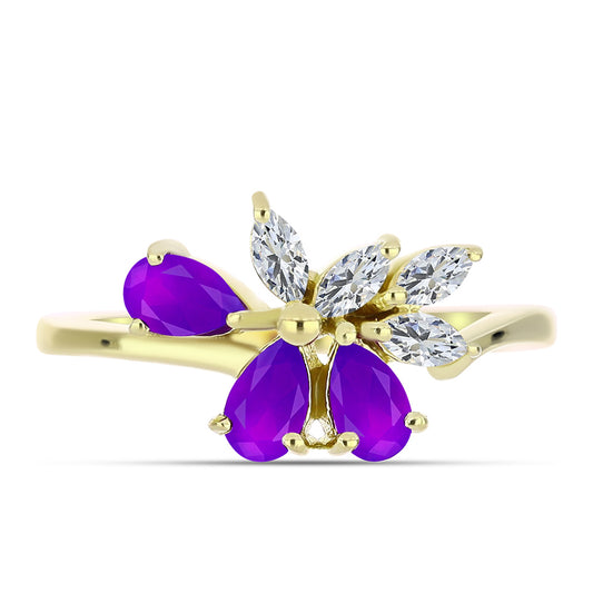 Inel din Argint 925 Placat cu Aur ( 2.24 grame ) cu Agat Violet și Topaz Alb 0.9 Carate