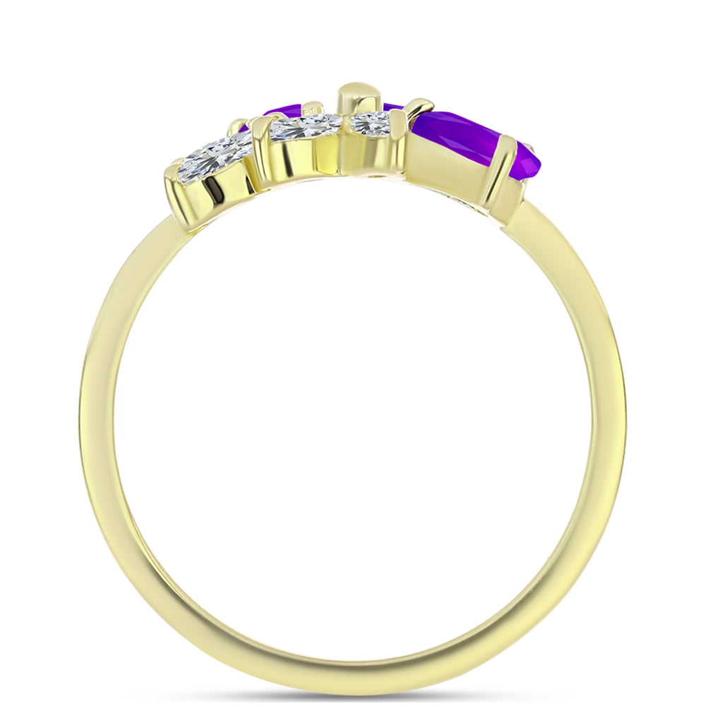 Inel din Argint 925 Placat cu Aur ( 2.24 grame ) cu Agat Violet și Topaz Alb 0.9 Carate 2 