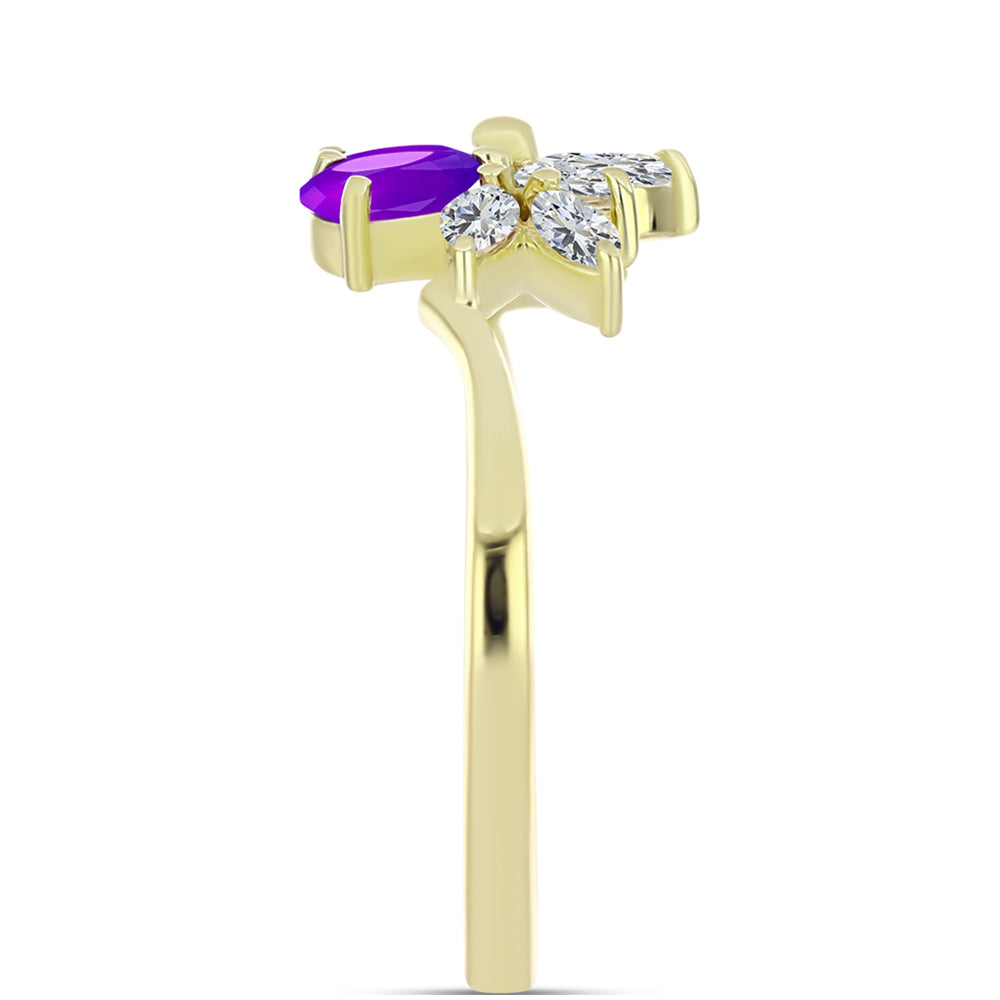 Inel din Argint 925 Placat cu Aur ( 2.24 grame ) cu Agat Violet și Topaz Alb 0.9 Carate 4 