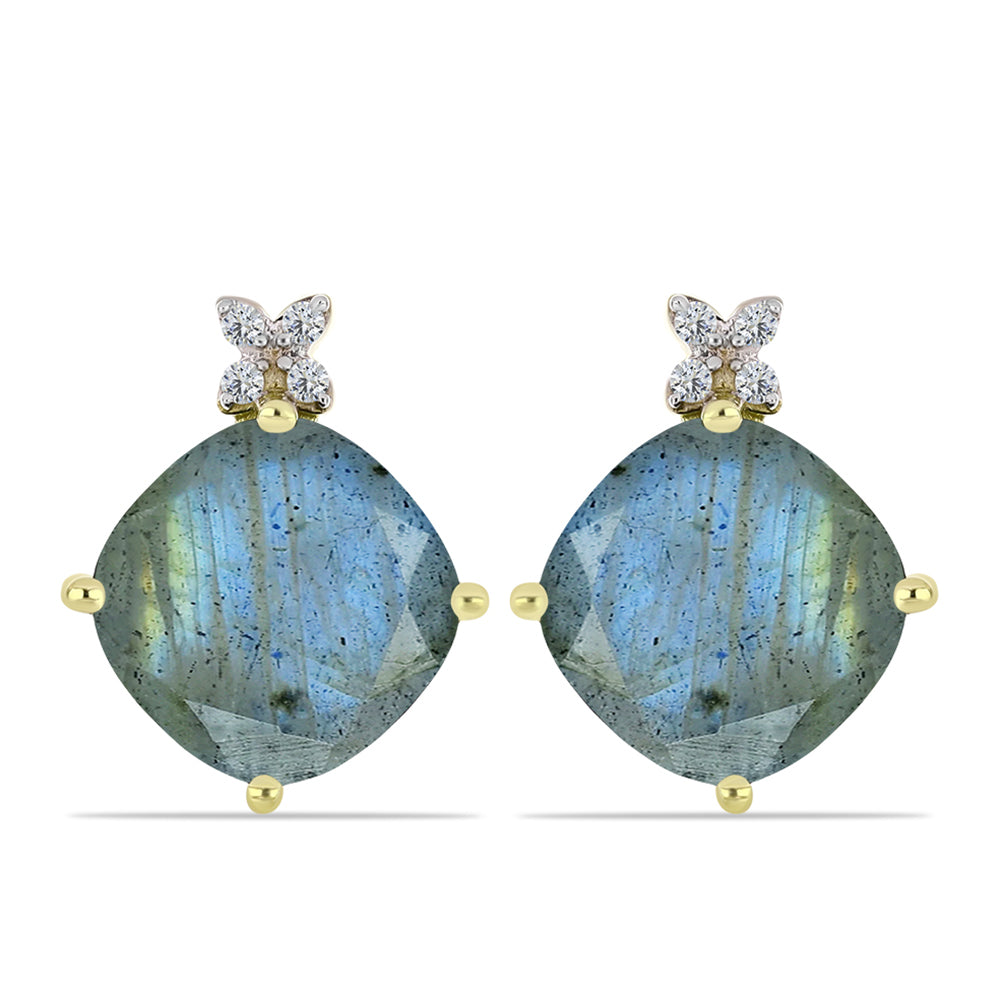 Cercei din Argint 925 Placat cu Aur ( 4.44 grame ) cu Labradorit și Topaz Alb 11.1 Carate