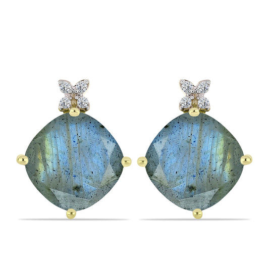 Cercei din Argint 925 Placat cu Aur ( 4.44 grame ) cu Labradorit și Topaz Alb 11.1 Carate