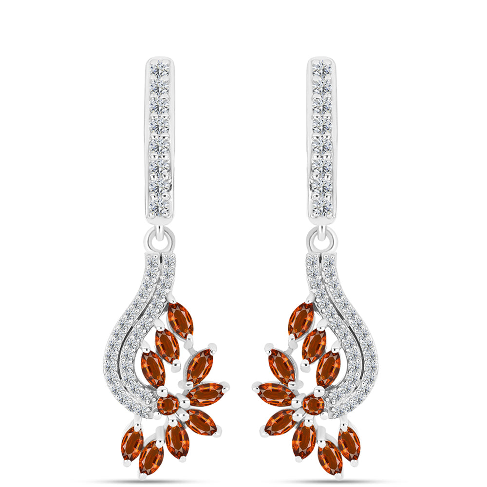 Cercei din Argint 925 ( 5.56 grame ) cu Citrin Madeira și Topaz Alb 2.45 Carate 1 
