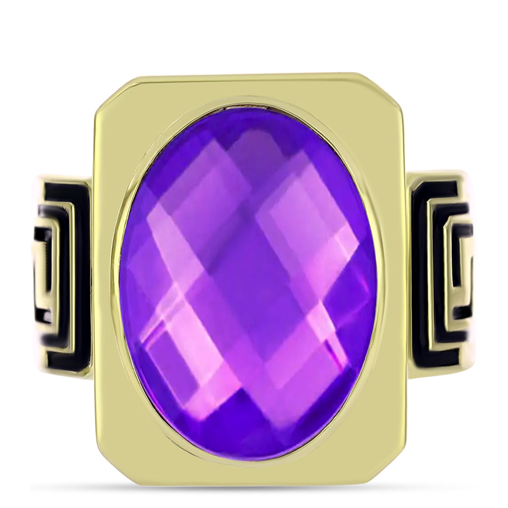 Inel din Argint 925 Placat cu Aur ( 7.75 grame ) cu Agat Violet 8.76 Carate 1 