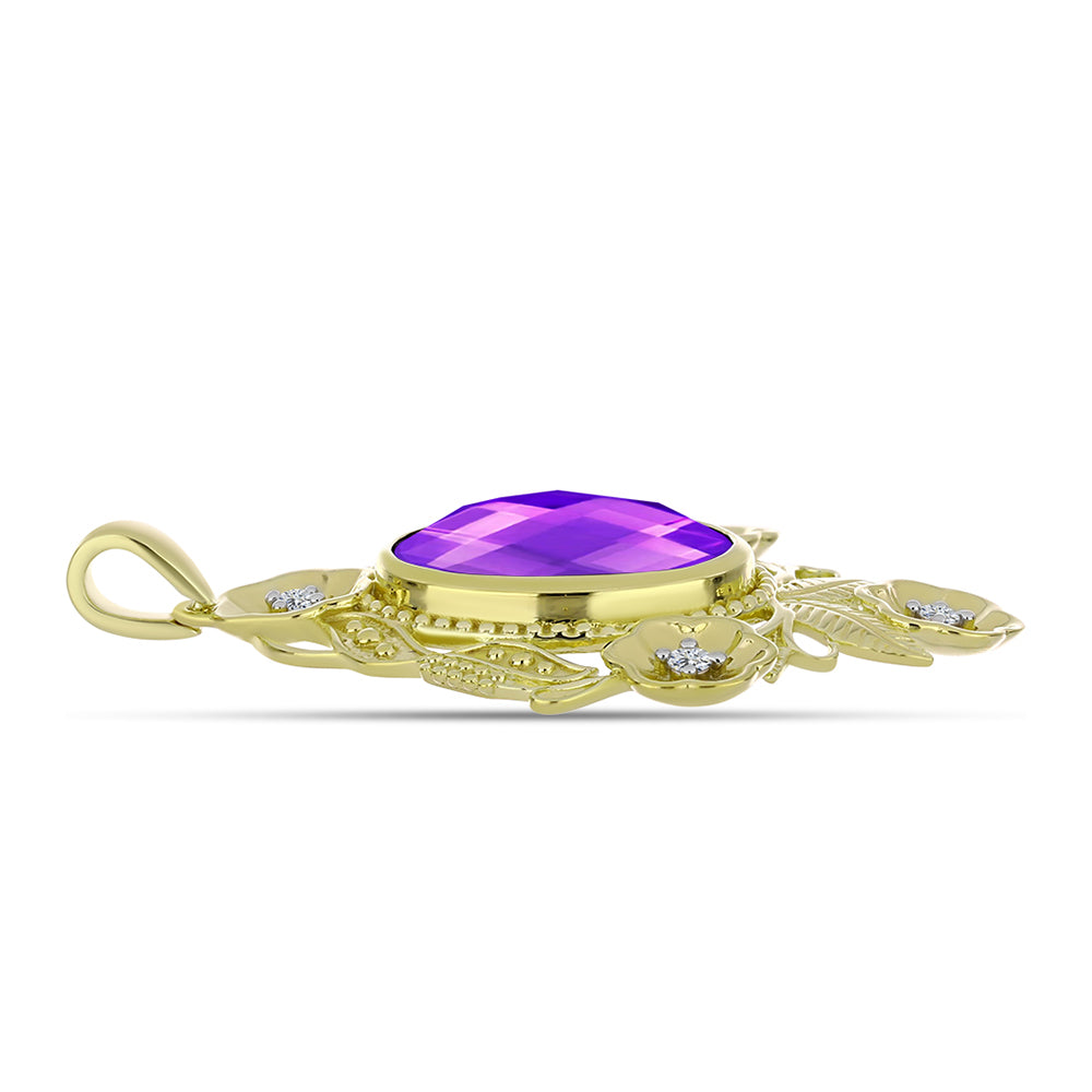 Pandantiv din Argint 925 Placat cu Aur ( 7.32 grame ) cu Agat Violet și Topaz Alb 7.54 Carate 2 