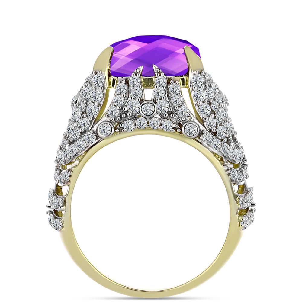 Inel din Argint 925 Placat cu Aur ( 7.11 grame ) cu Agat Violet și Topaz Alb 11.53 Carate 2 