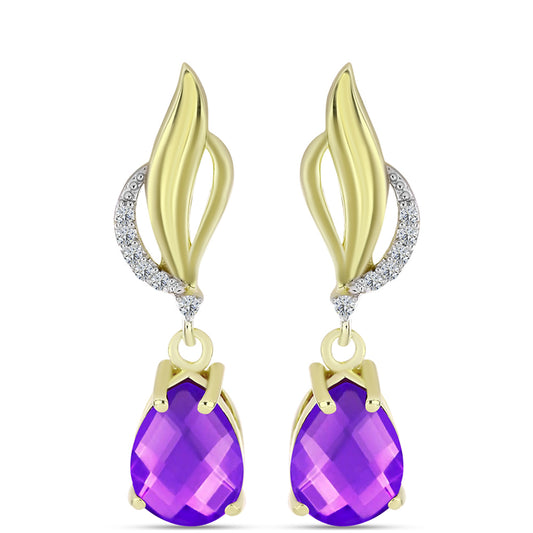 Cercei din Argint 925 Placat cu Aur ( 4.44 grame ) cu Agat Violet și Topaz Alb 3.56 Carate