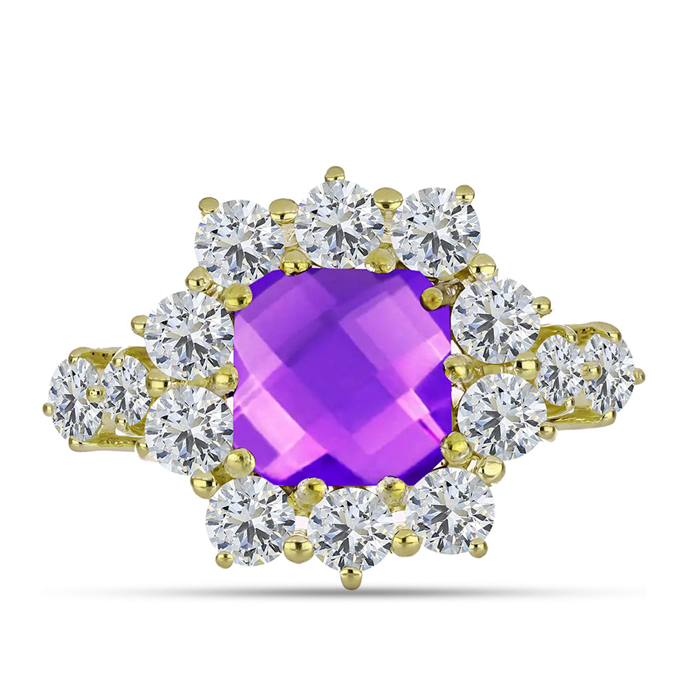 Inel din Argint 925 Placat cu Aur ( 4.28 grame ) cu Agat Violet și Topaz Alb 7.94 Carate