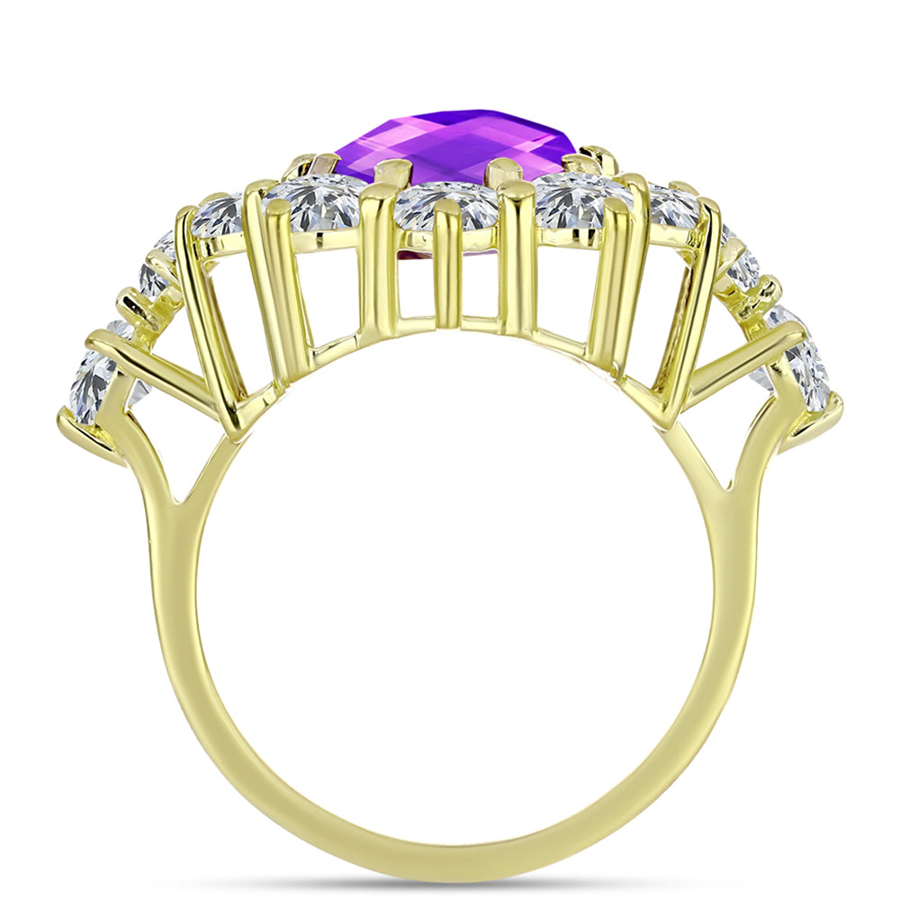 Inel din Argint 925 Placat cu Aur ( 4.28 grame ) cu Agat Violet și Topaz Alb 7.94 Carate 2 